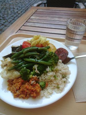 A plate full of vegan options (cost €14) at Adelhaus in Freiburg