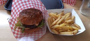 Classic burger and fries at Mooshies in East London