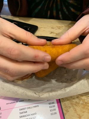 Mozzarella stick pre-pull at Mooshies in East London