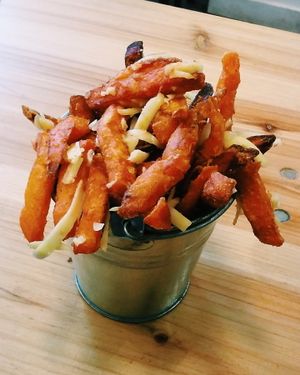 cheesy sweet potato fries at Mooshies in East London