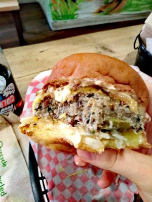 inside of the burger at Mooshies in East London