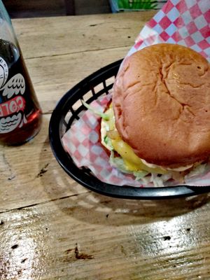 quinoa-bean burger (big mac style) and karma cola  at Mooshies in East London