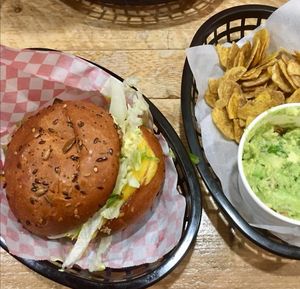 Burger, Chips and Guacamole at Mooshies in East London