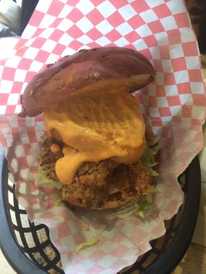 Burger inside at Mooshies in East London