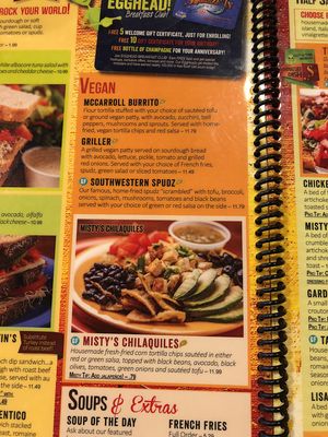 Vegan menu at Squeeze In in Las Vegas