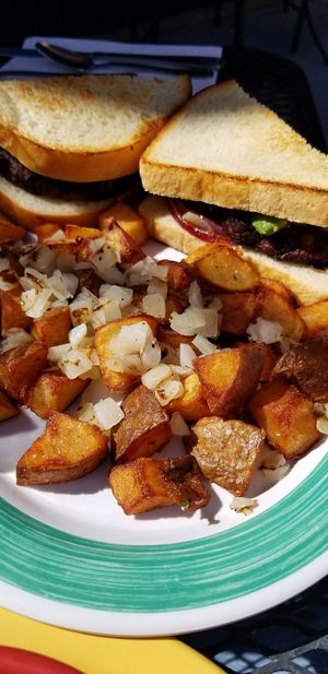 Veggi Bean burger with spudz at Squeeze In in Las Vegas