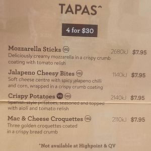 Savoury sides menu at San Churro in Wantirna South