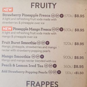 Fruit drinks menu at San Churro in Wantirna South