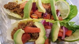 Raw, Vegan tacos with avocado at True Earth Juicery & Vegan Cafe in North Hollywood