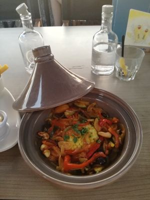 Vegan tajine with pearl couscous. Very tasty. at Zilte Zoen in Bergen Aan Zee