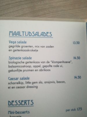 Main course salads, first two are vegetarian at Zilte Zoen in Bergen Aan Zee