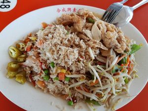 Fried Rice w/o egg + beansprouts + beancurd skin in gravy at Hup Seng Heng Vegetarian in West Singapore