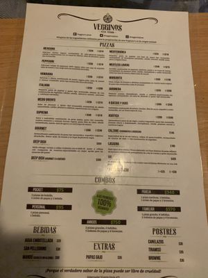 Menu, 24 Febrero 2020   at Veggino's Pizza in Mexico City