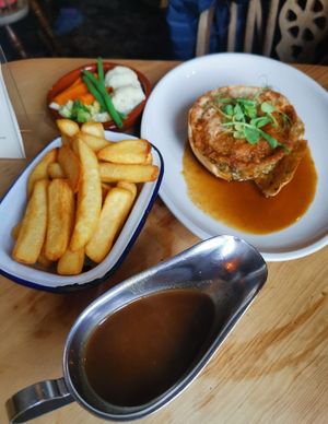 Tofu, leek and white wine pie  at The Golden Heart Inn in Gloucester
