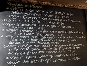 Vegan menu at The Golden Heart Inn in Gloucester