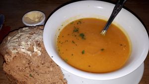 Carrot & Parsnip & cumin soup at The Golden Heart Inn in Gloucester