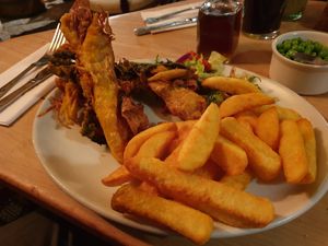 Blossom fruit  fish and chips at The Golden Heart Inn in Gloucester