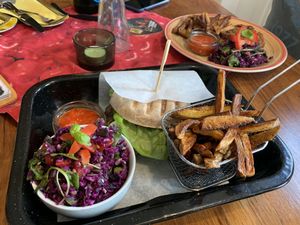 Mushroom burger with fries and salad  at Lahodnosti in Poprad
