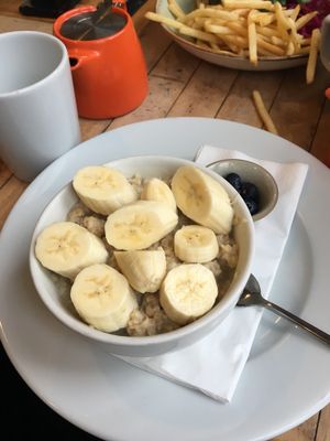 Soy porridge and bananas  at Boston Tea Party in Cheltenham