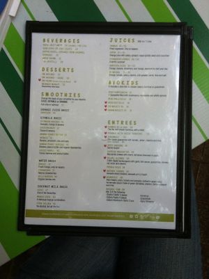 Drinks and entrees list from lunch menu at Avocado Vegetariano - Centro in Merida