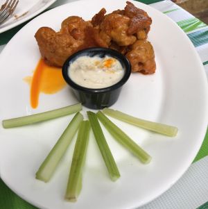 the buffalo wings (made from breaded cauliflower) they're awesome. at Avocado Vegetariano - Centro in Merida