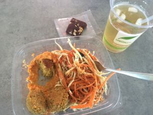 Linguini, fudge and sparkling iced tea  at Raw Eatery & Market in Calgary