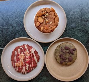 Beetroot cookie, macadamia muffin, & matcha cookie at Pepstop - Riddargatan in Stockholm