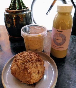 Soup + Bread + Almond/Matcha drink at Pepstop - Riddargatan in Stockholm