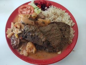 Menu of the day - Sudado De Platano con Churrasco Vegano at La Campoteca in Bogota