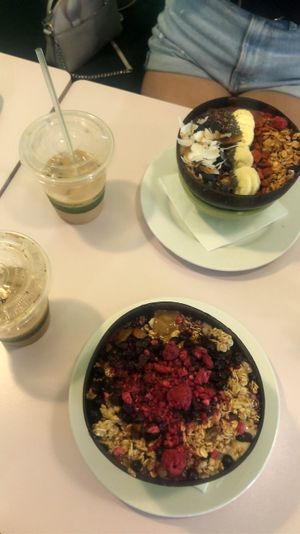 Açai bowl and maca nana  at Hula Juice Cafe in Edinburgh