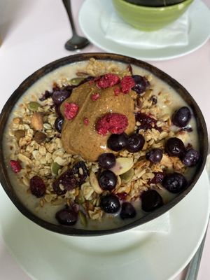 peanut butter smoothie bowl  at Hula Juice Cafe in Edinburgh