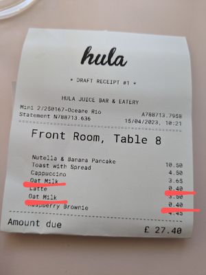Lovely cafe but beware the vegan surcharge on coffees at Hula Juice Cafe in Edinburgh