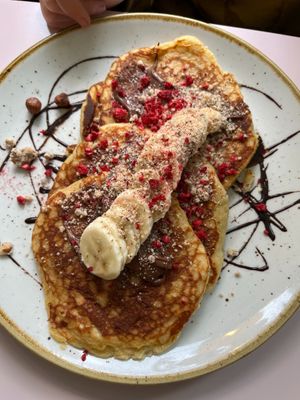 Pancake with hazelnuts and banana at Hula Juice Cafe in Edinburgh