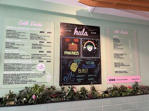 Menu board at Hula Juice Cafe in Edinburgh