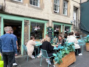 View outside cafe at Hula Juice Cafe in Edinburgh