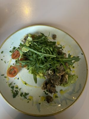 avocado toast with garlic mushrooms  at Hula Juice Cafe in Edinburgh