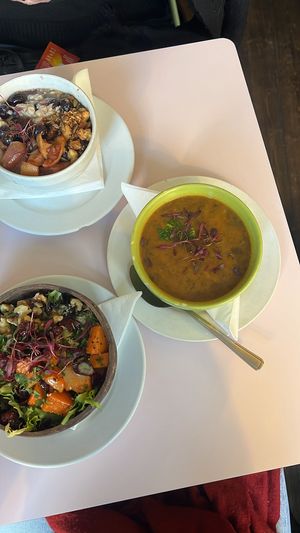 soup and salad  at Hula Juice Cafe in Edinburgh