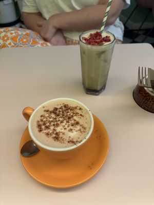 Oat chai latte and blueberry oat iced matcha   at Hula Juice Cafe in Edinburgh