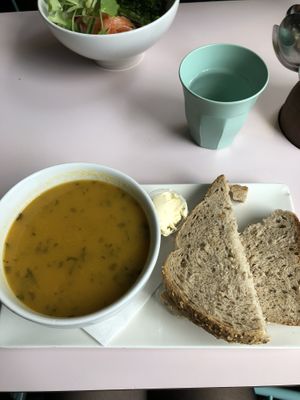 Their soup of the day which was carrot and coriander, so nice  at Hula Juice Cafe in Edinburgh