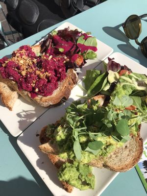 Beetroot and avocado on toast at Hula Juice Cafe in Edinburgh