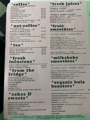 Menu 1 at Hula Juice Cafe in Edinburgh