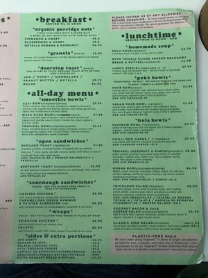 Menu 2 at Hula Juice Cafe in Edinburgh