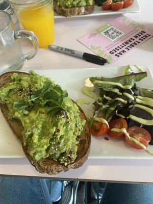 This cost £7.50...Where is the rest of my bread and why would I want a salad with my breakfast?  at Hula Juice Cafe in Edinburgh