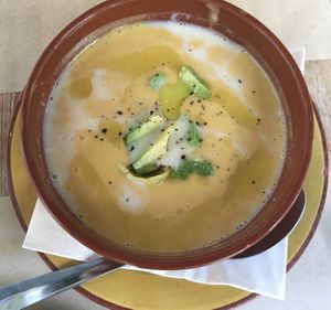 Pumpkin vichyssoise with avocado  at Cactus in Palamos