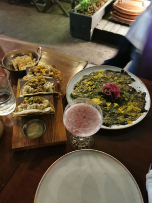 Tacos with jackfruit and Carpaccio of mushroom with caper sauce at Teva in Rio De Janeiro