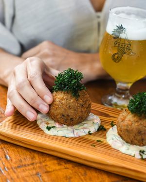 Bolinho de baião de dois - Fritters at Teva in Rio De Janeiro