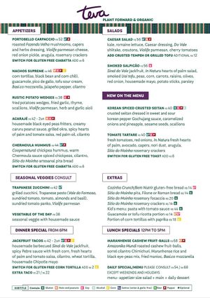 Menu 1 at Teva in Rio De Janeiro