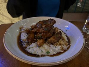 Seitan Risotto with potato wedges at Teva in Rio De Janeiro