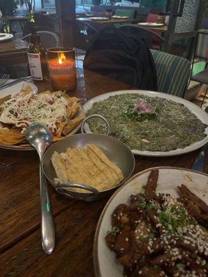 Nachos, portobello carpaccio and seitan dish  at Teva in Rio De Janeiro