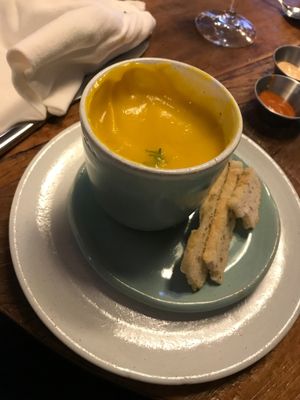 Yellow potato soup at Teva in Rio De Janeiro
